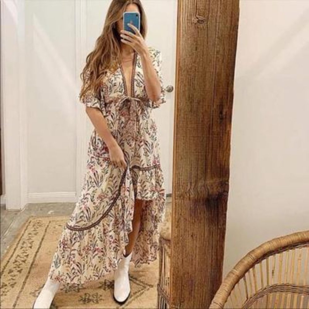 New Boho Summer Floral Hi Low Open Back Dress - Picture 7 of 13